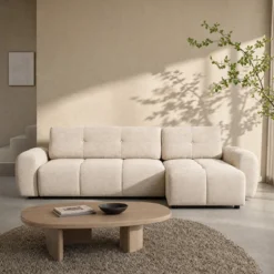 Beige slaapbank met chaise longue - Bodio Wavy