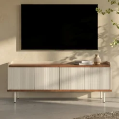 Beige TV meubel met ribbels - Bodio Kaze