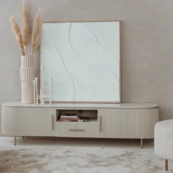 Beige tv-meubel met ribbels - Tower Living Corbetta