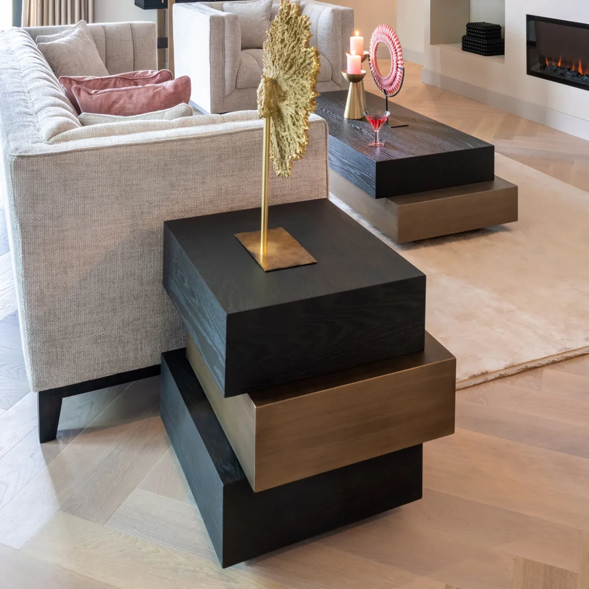 Bijzettafel hout en goud - Richmond Interiors Cambon