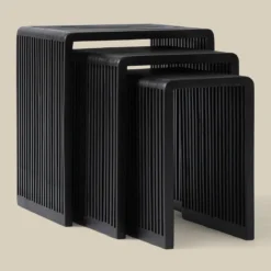 Bijzettafel set latjes zwart teak - Bodio Teak Slats