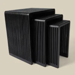 Bijzettafel set latjes zwart teak - Bodio Teak Slats
