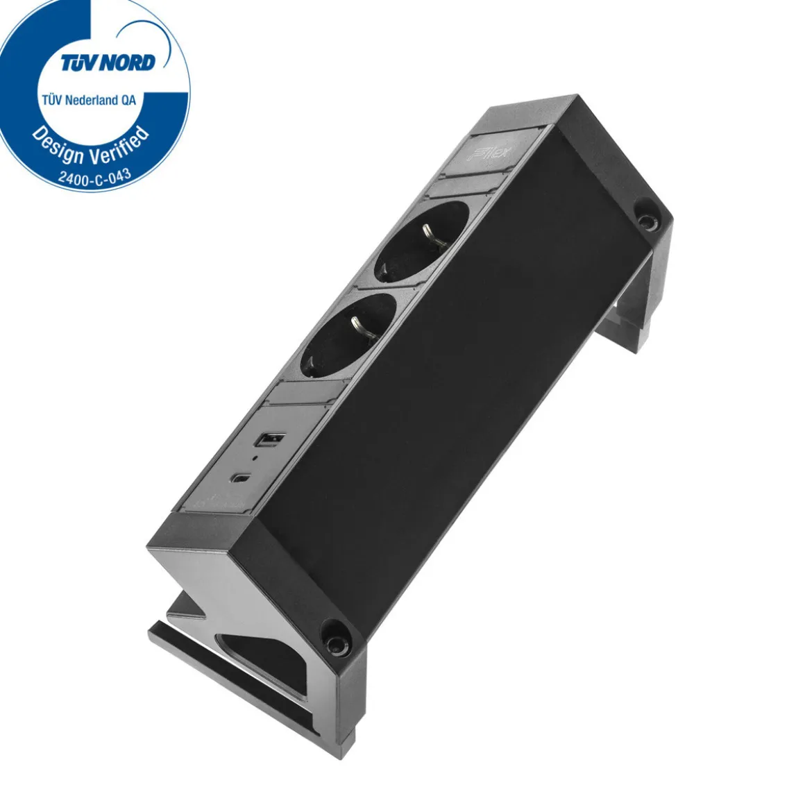 Bureau stekkerdoos zwart 2x 230V, 1x USB-A, 1x USB-C + eGST® snoer 3m - Lavis Power Desk Up® 2.0