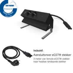 Bureau stekkerdoos zwart 2x 230V, 1x USB-A, 1x USB-C + eGST® snoer 3m - Lavis Power Desk Up® 2.0