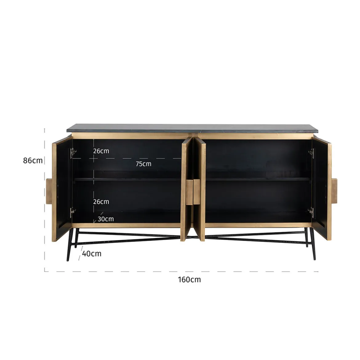 Dressoir goud met marmer - Richmond Interiors Ironville