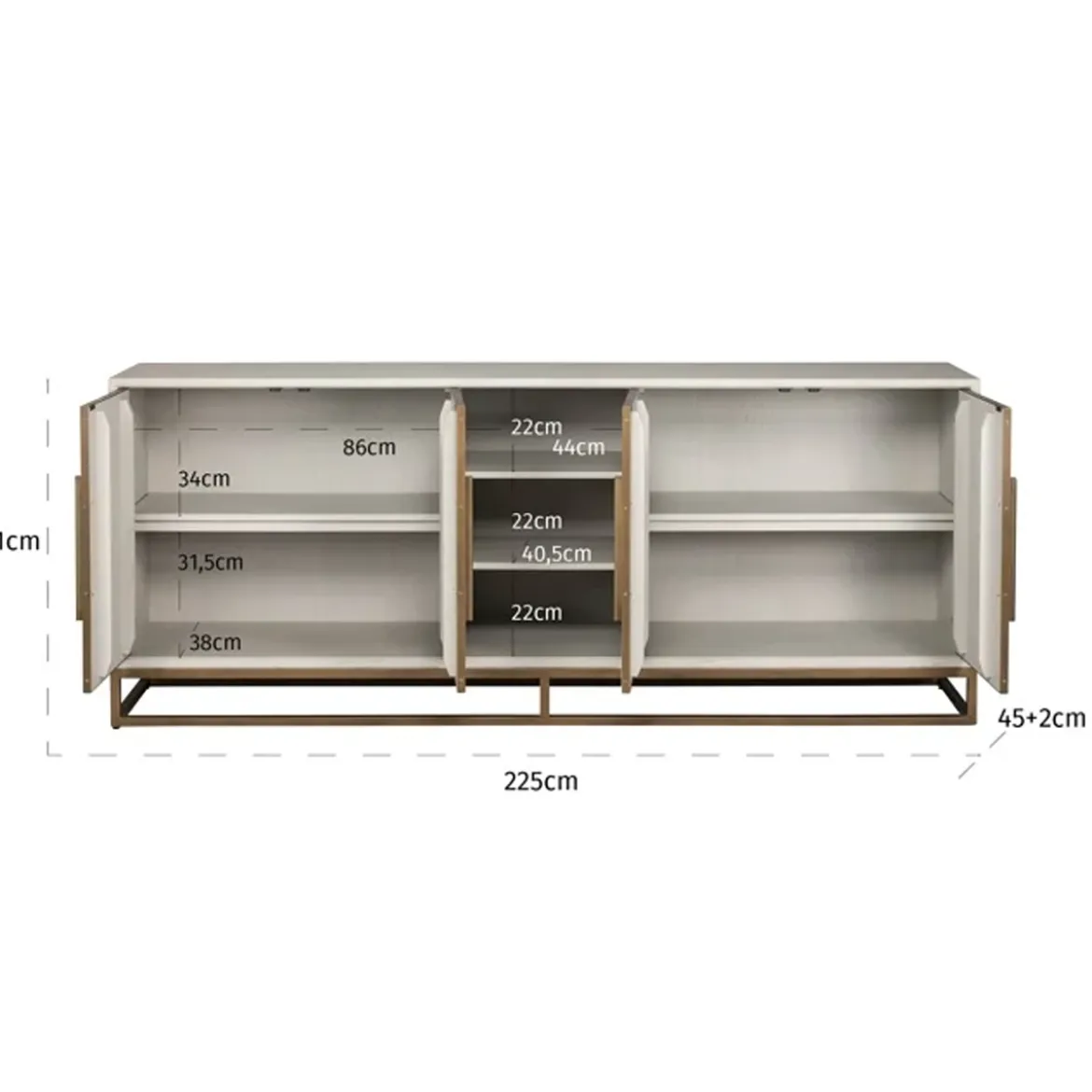 Dressoir wit hout met messing - Richmond Interiors Whitebone
