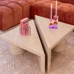 Driehoekige salontafel set travertin beige - Richmond Interiors Fictus