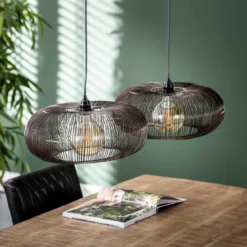 Dubbele hanglamp koper staaldraad - Santa Disk Wire