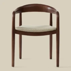 Eetkamerstoel walnoot hout met beige zitting - Bodio Sari
