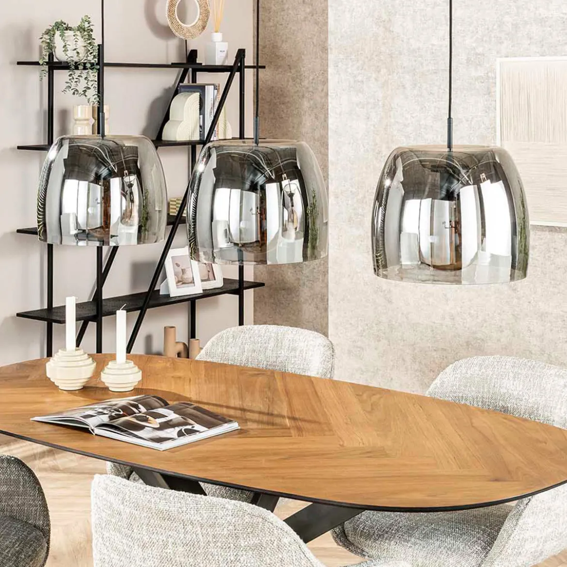 Eettafel hanglamp grijs rook glas - Santa Drift Glass