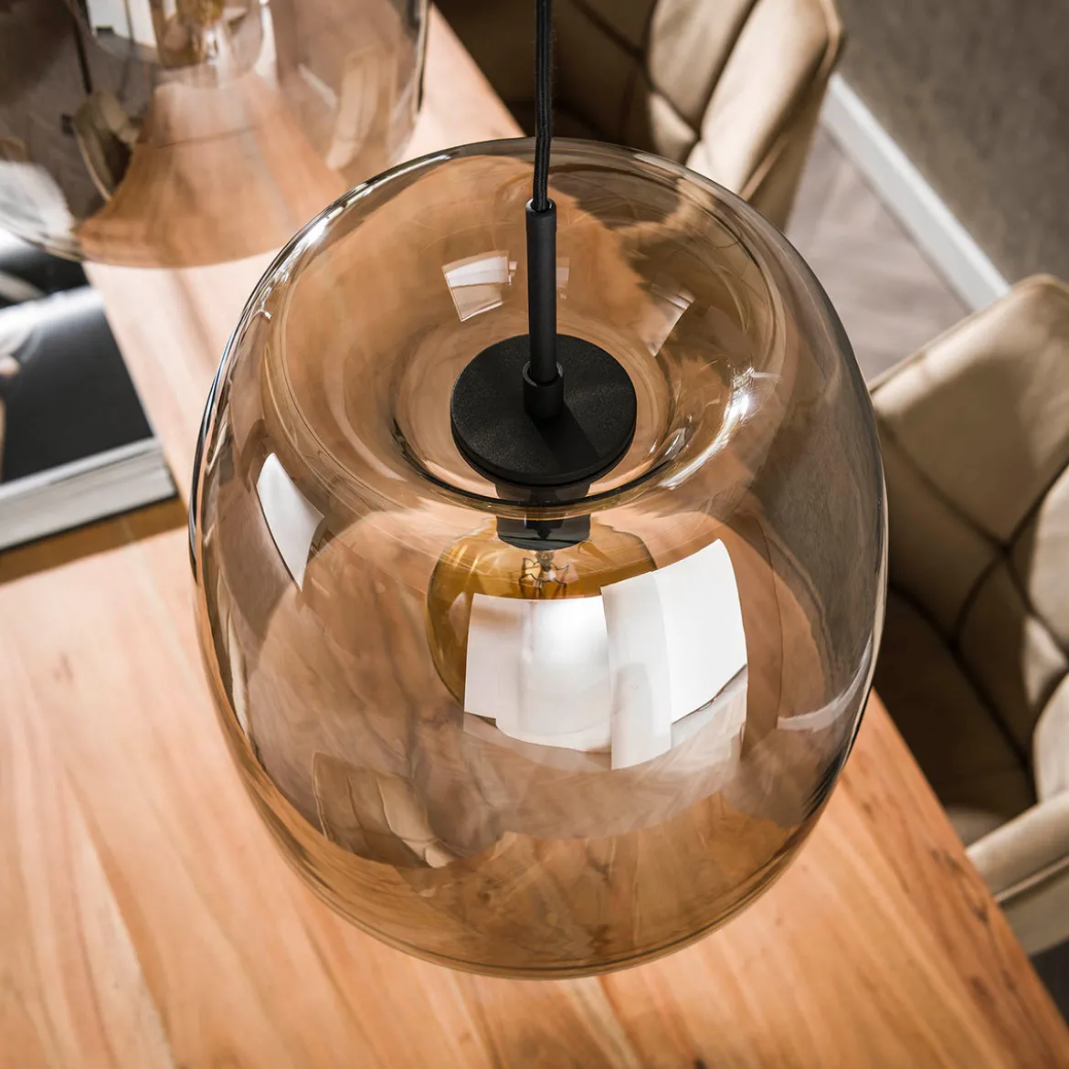 Eettafel hanglamp grijs rook glas - Santa Drift Glass