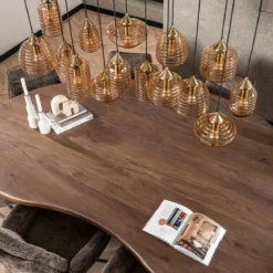 Grote eettafel hanglamp amber glas - Santa Rib Glass
