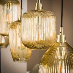 Hanglamp met 5 amberkleurige kappen - Santa Dale