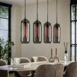 Hanglamp rookglas en geperforeerd staal - Santa Smoke Glass