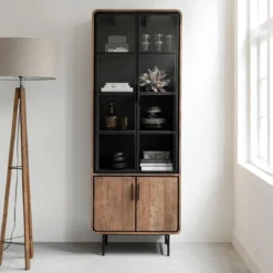 Hoge vitrine kast teak hout - DTP Home Evo