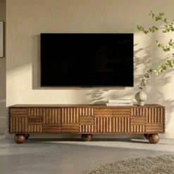 Houten tv-meubel uniek houtsnijwerk - Bodio Yemi