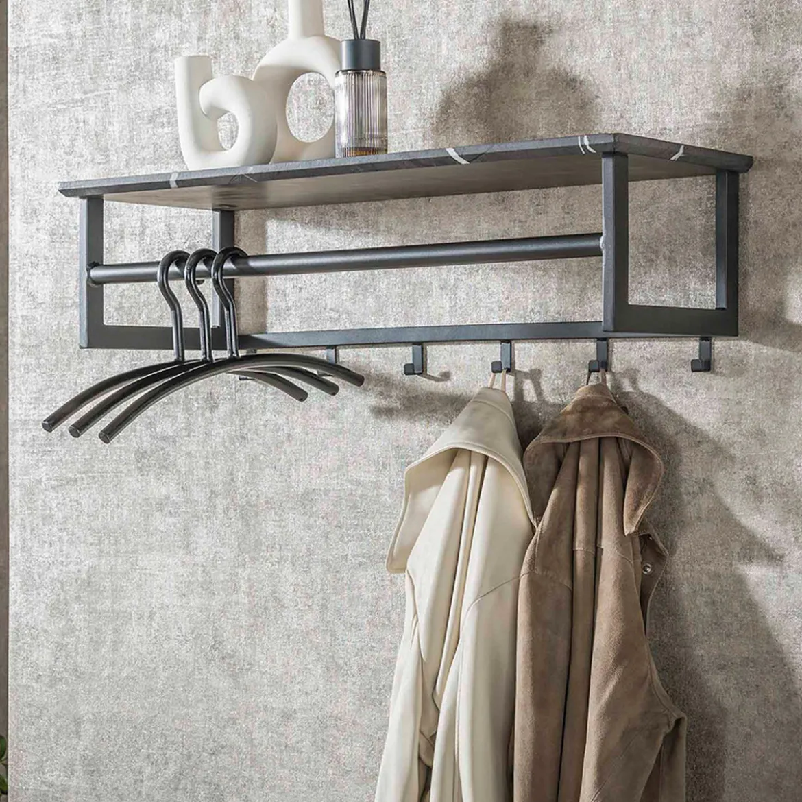 Kapstok met zwart marmer print - Santa Marmer Melamine