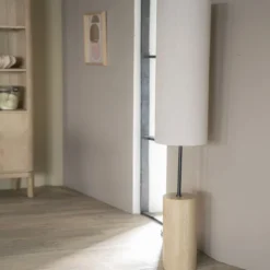 Linnnen vloerlamp travertin voet - By-Boo Amara