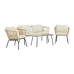 Loungeset met rattan en zwart frame - Lavis Ortigia