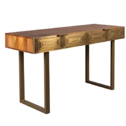 Mangohouten sidetable met goud - Dutchbone Volan