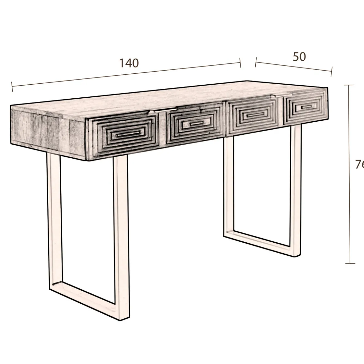 Mangohouten sidetable met goud - Dutchbone Volan