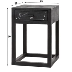 Nachtkastje zwart hout met lade - Giani Black Square