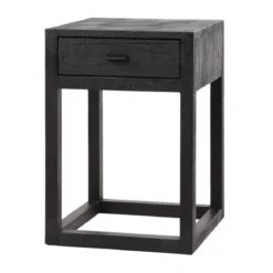 Nachtkastje zwart hout met lade - Giani Black Square
