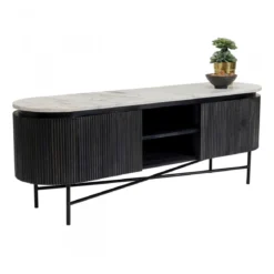 Ovaal tv-meubel zwart met wit marmer - Kare Design Glenn