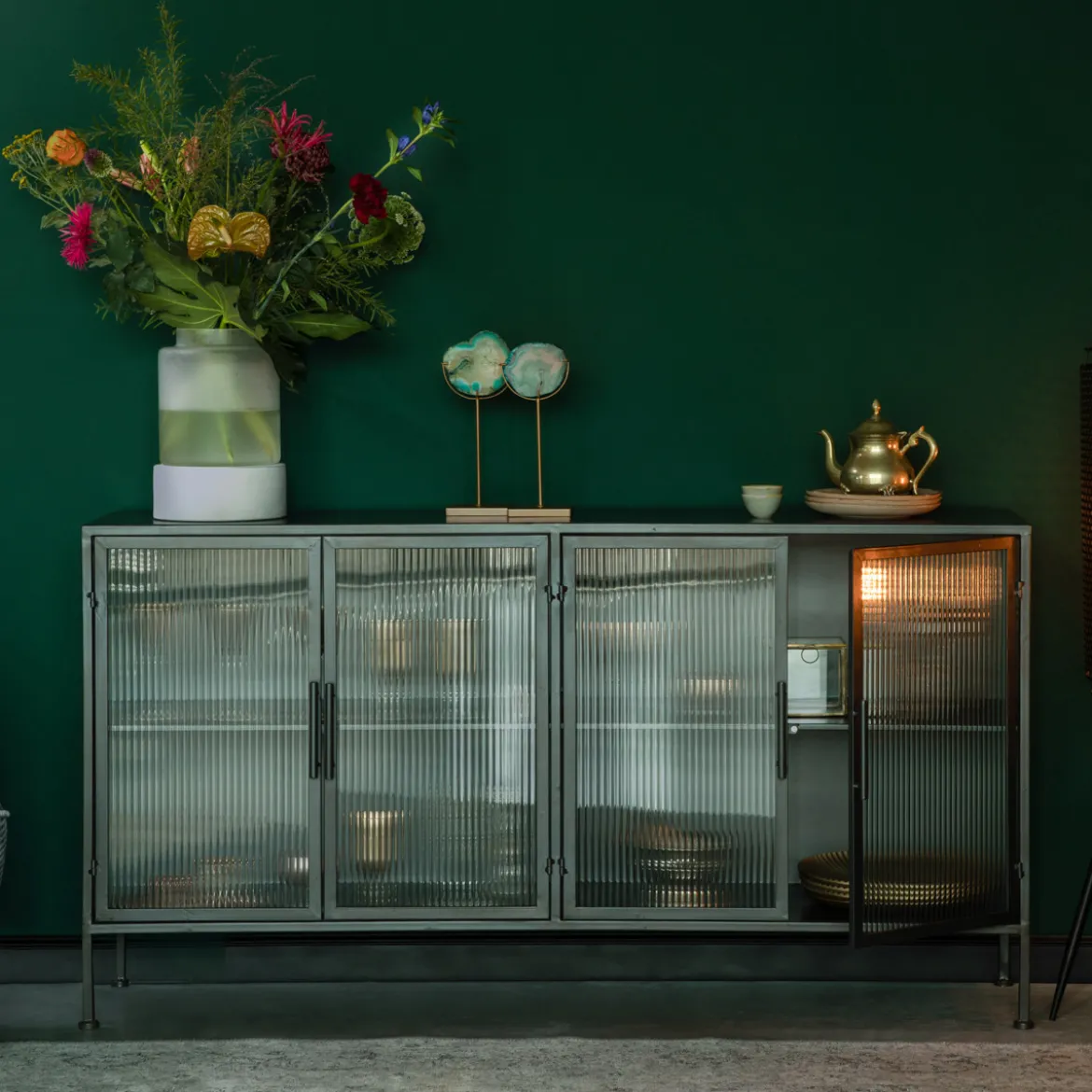 Ribbelglas dressoir - Dutchbone Boli