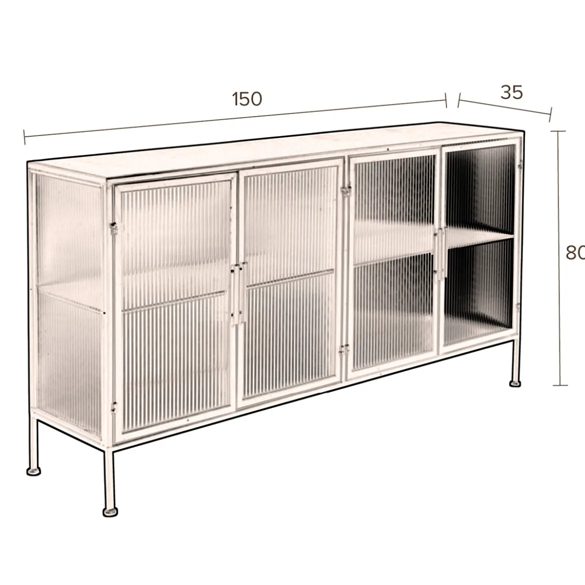 Ribbelglas dressoir - Dutchbone Boli