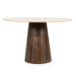 Ronde eettafel travertin en mangohout - Eleonora Aikin