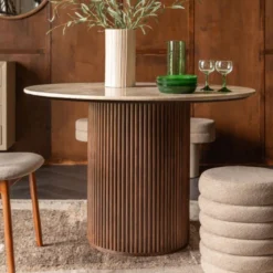 Ronde eettafel travertin walnoot - Dutchbone Arda