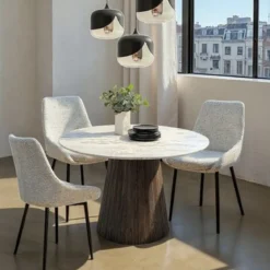 Ronde eettafel zwart met wit marmer - Kare Design Glenn