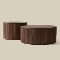 Ronde salontafel set ribbel hout - Bodio Mirah