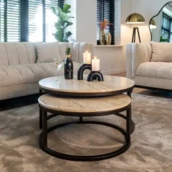 Ronde salontafel set travertin - Richmond Interiors Avalon