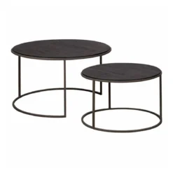 Ronde salontafel set zwart teak - Tower Living Spello