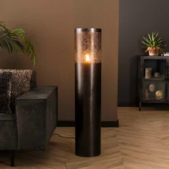 Ronde vloerlamp zwart nickel - Santa Cilinder Nickel