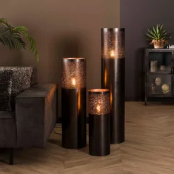 Ronde vloerlamp zwart nickel - Santa Cilinder Nickel