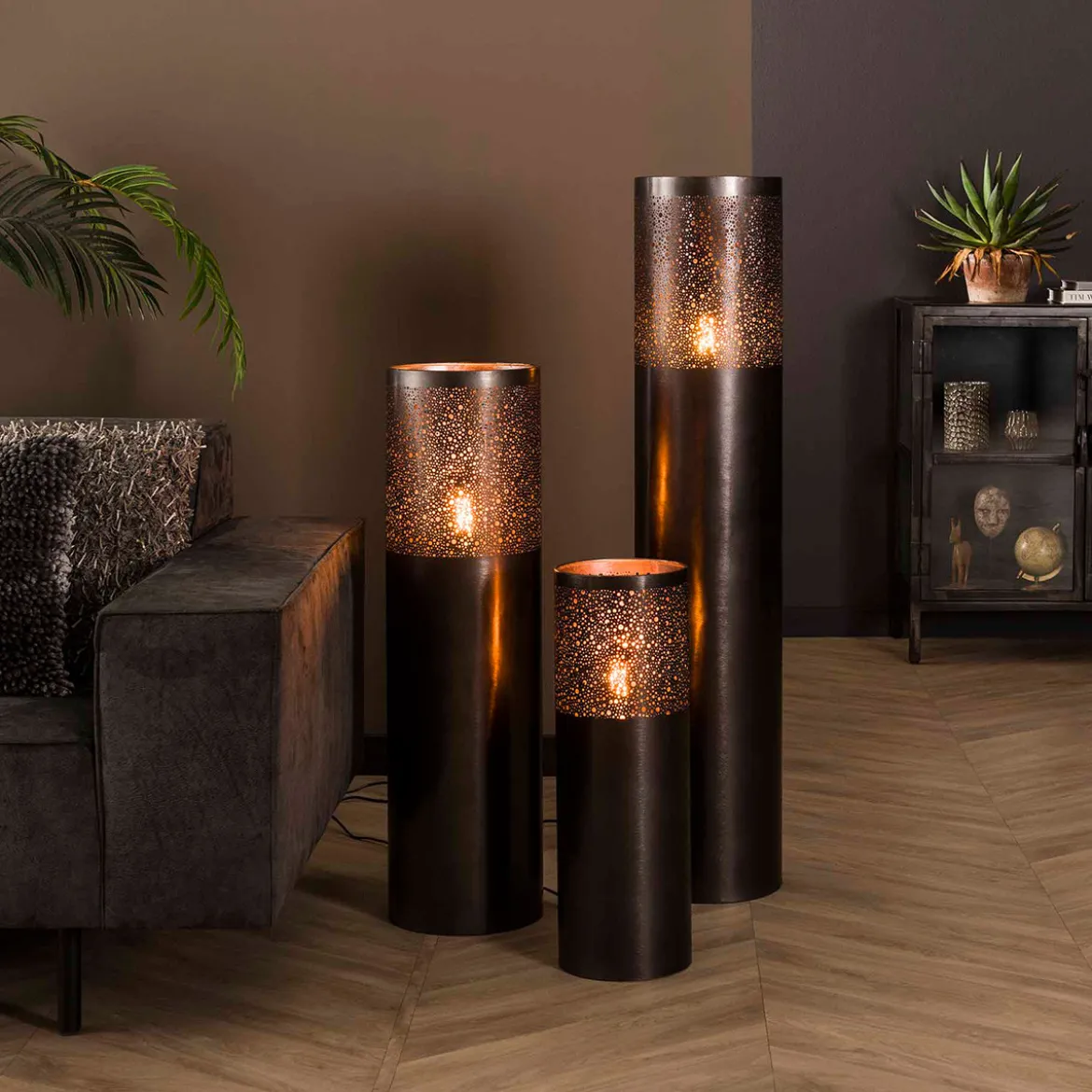 Ronde vloerlamp zwart nickel - Santa Cilinder Nickel