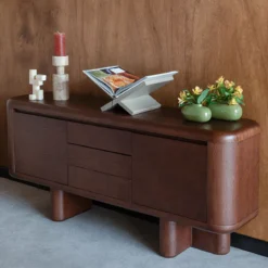 Rond vormig dressoir walnoot - Dutchbone Herman