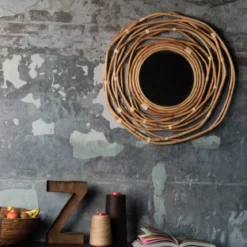 Rotan spiegel rond - Dutchbone Kubu