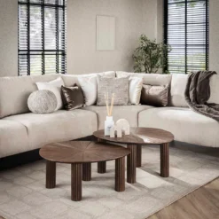 Salontafel set bruin teakhout 2-delig - Giani Maya Teak Triangle