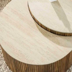 Set salontafels ribbelhout en traverin - Giani Nuovo