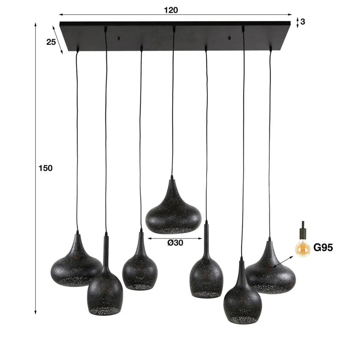 Speelse hanglamp zwart metaal - Santa Zip 7