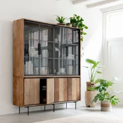 Teak buffetkast met zwarte binnenkant 180 cm - DTP Home Metropole