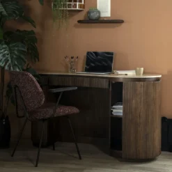 Travertin bureau met ribbel hout - Eleonora Mari