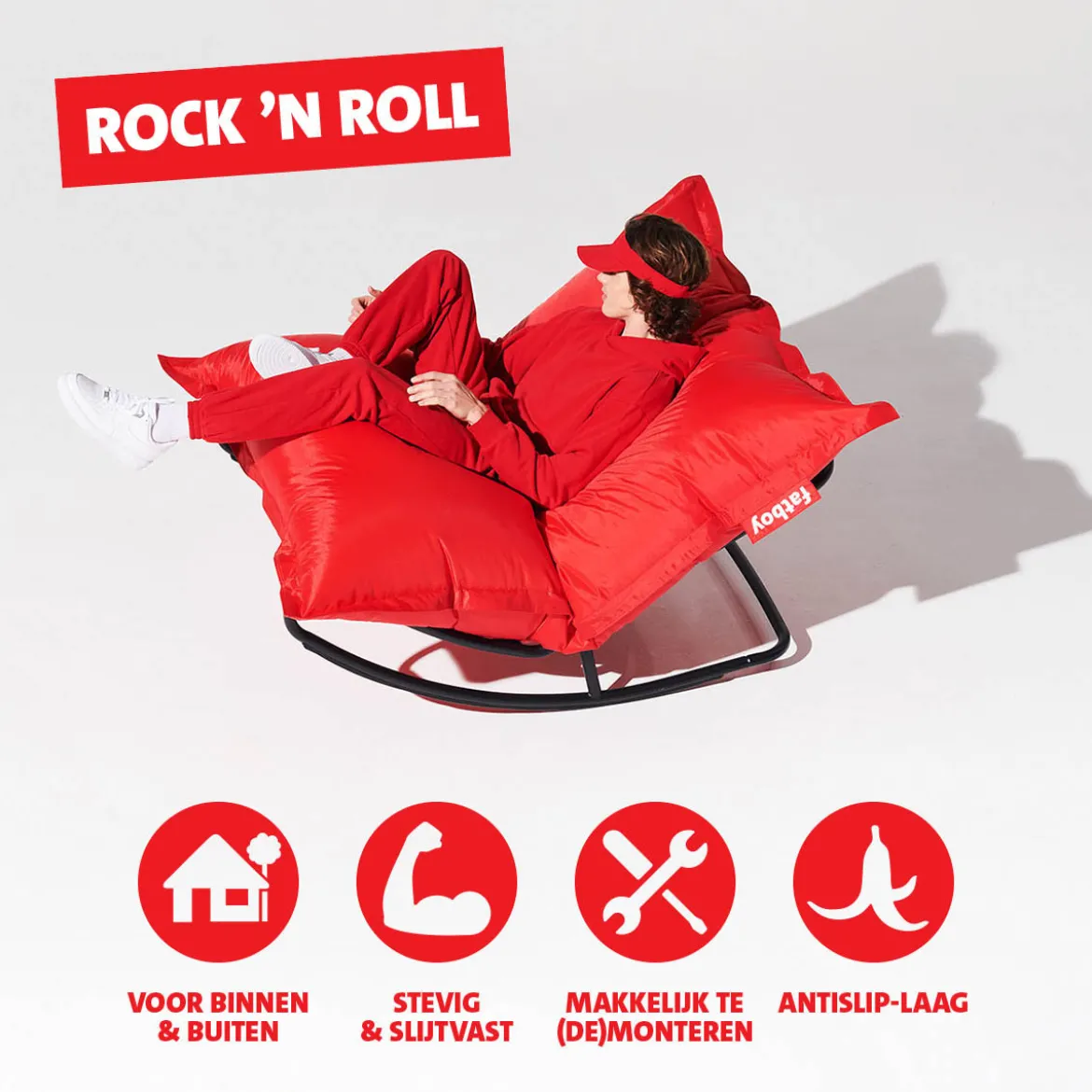 Tuin zitzak met schommelstoel frame - Fatboy Rock n Roll + Original Outdoor