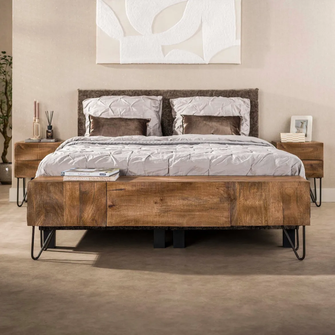 TV-meubel mangohout met golvend front - Giani Ocean