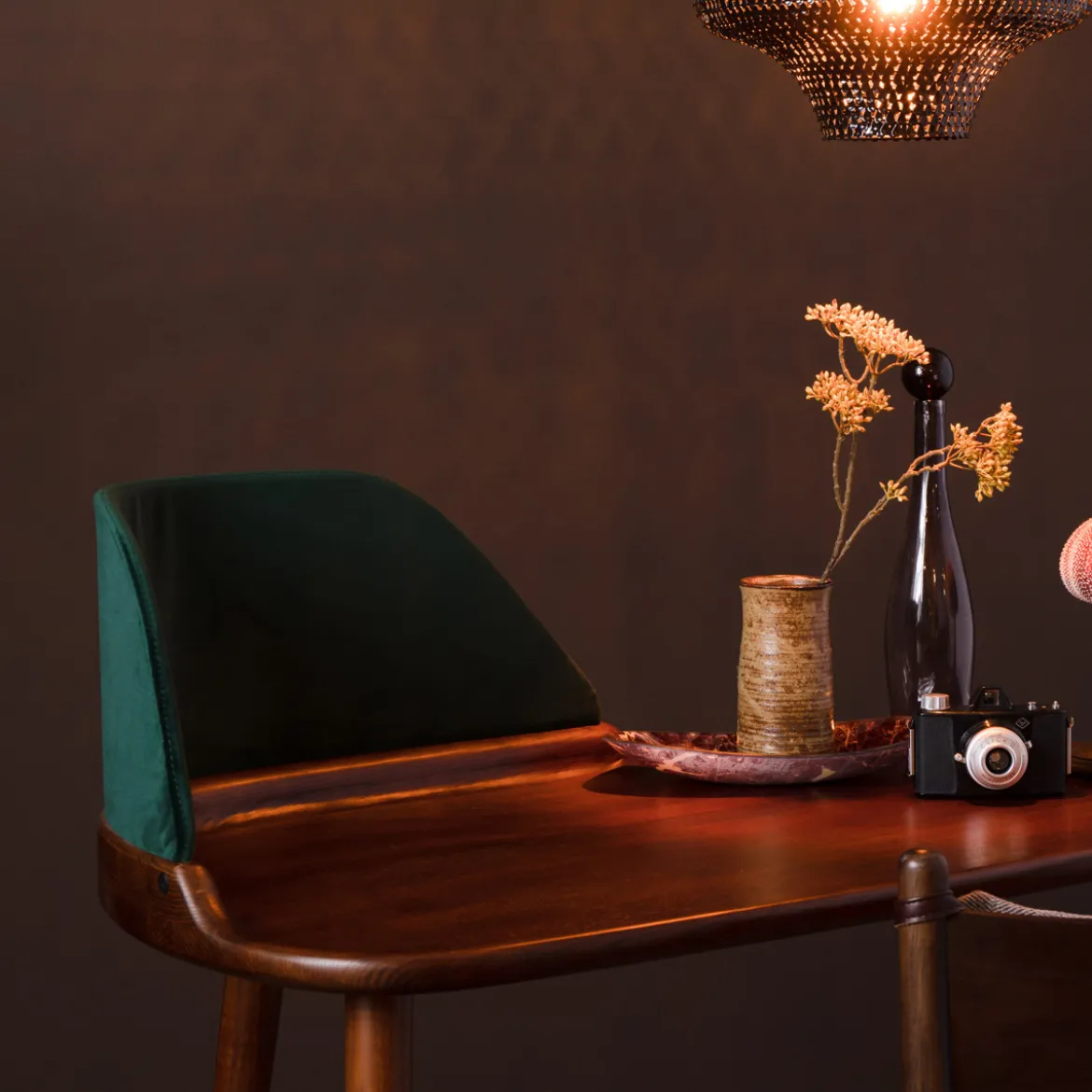 Vintage bureau met groen fluweel - Dutchbone Finn
