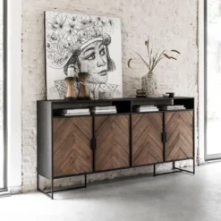 Visgraat dressoir zwart teak - DTP Home Criss Cross